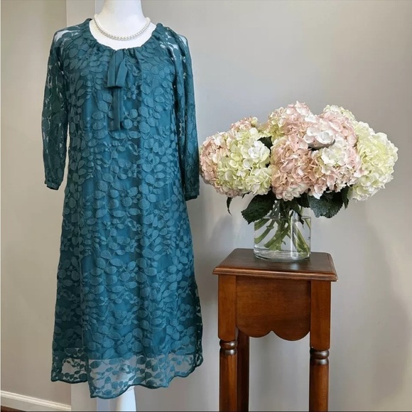 Garnet Hill Turquoise Boheme Easy Lace Dress Size 4 - Picture 5 of 8